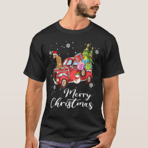 Whippet Riding Red Truck Merry Christmas Dog T-Shirt