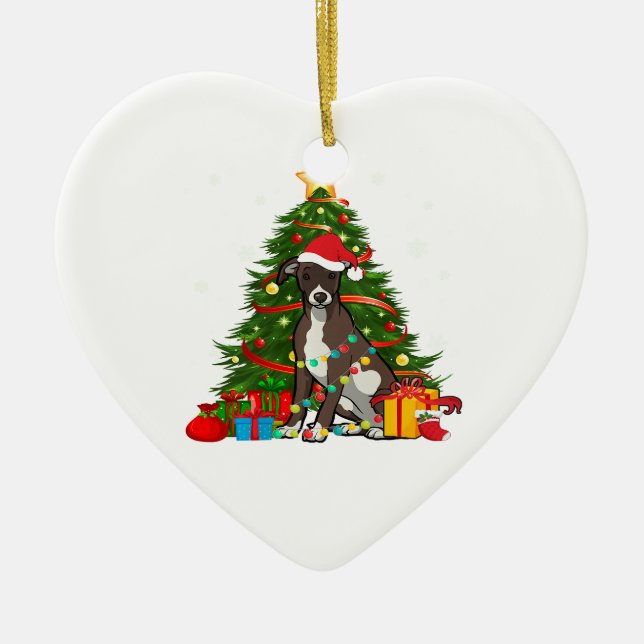 Whippet Santa Christmas Tree Light | Dog Xmas Ceramic Ornament (Front)