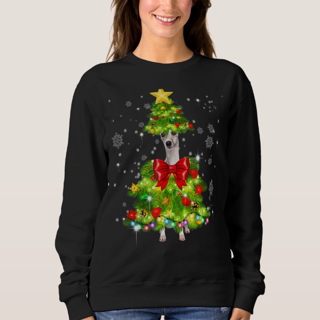 Whippet Santa Christmas Tree Lights Xmas Dogmas Pa Sweatshirt (Front)