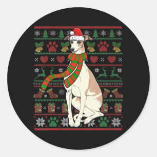 Whippet Santa Claus Funny Dog Lover Christmas Classic Round Sticker