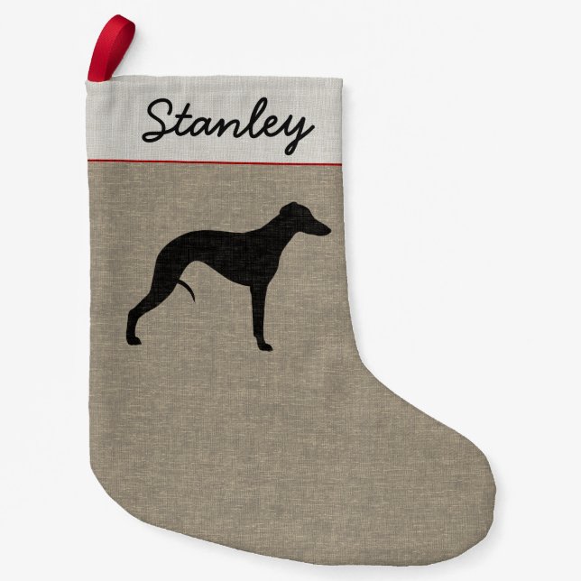 Whippet Silhouette Pet Dog Personalised Small Christmas Stocking (Front)