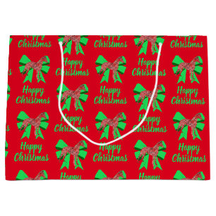 Whippet Silhouette Red Christmas Dog & Green Bow Large Gift Bag
