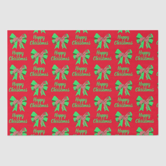 Whippet Silhouette Red Christmas Dog & Green Bow Tissue Paper (Front)