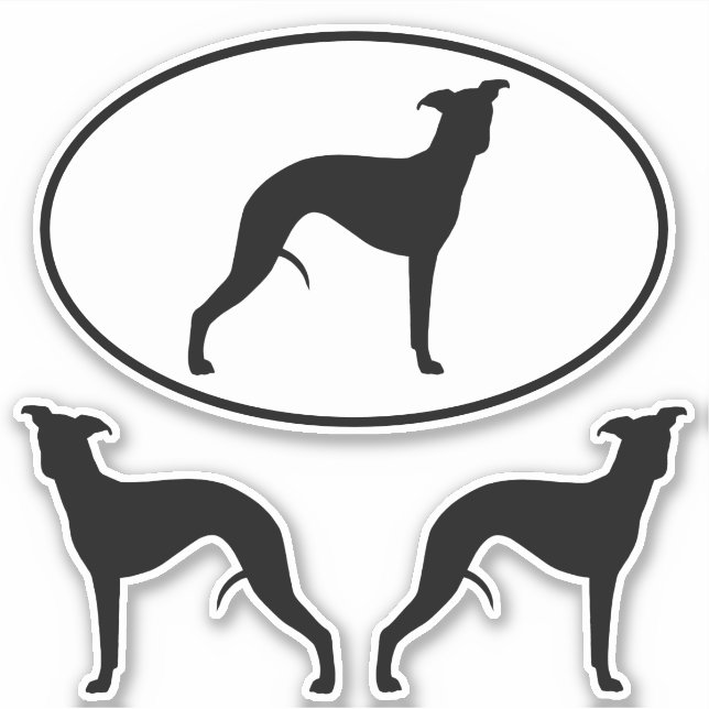 Whippet Silhouettes Oval and DieCut Vinyl Stickers (Front)