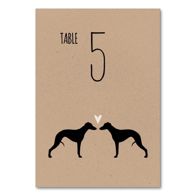 Whippet Silhouettes Wedding Reception Table Card (Front)