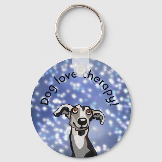 whippet starry night, dog love button key ring (Front)
