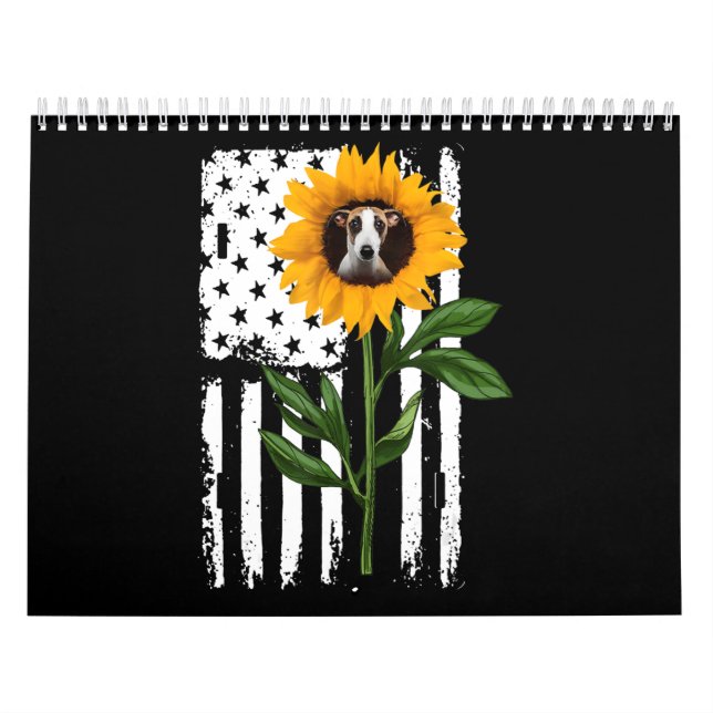 Whippet Sunflower Flag Hippie Whippet Dog lover Calendar (Cover)