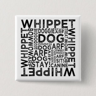 Whippet Typography 15 Cm Square Badge