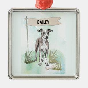 Whippet Watercolor Personalised Dog Metal Ornament