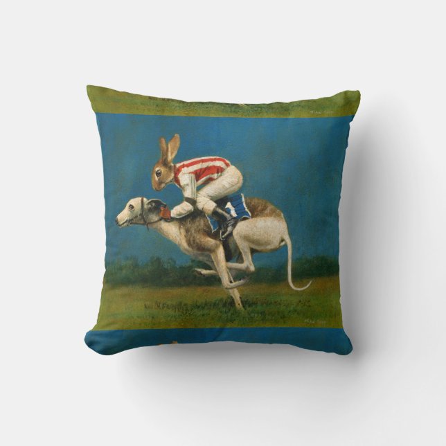 Whippet With Rabbit Jocky Throw Cushion (Front)
