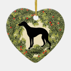 Whippet Wreath Ceramic Tree Decoration