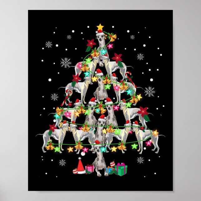 Whippets Christmas Tree Funny Whippets Lover Chris Poster (Front)