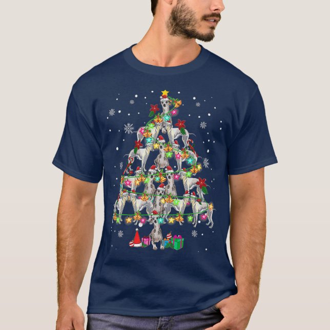 Whippets Christmas Tree Funny Whippets Lover T-Shirt (Front)