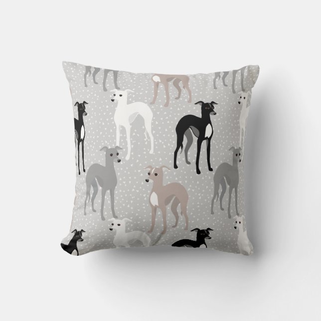 Whippets or Italian Greyhounds Retro Pattern Throw Cushion (Front)