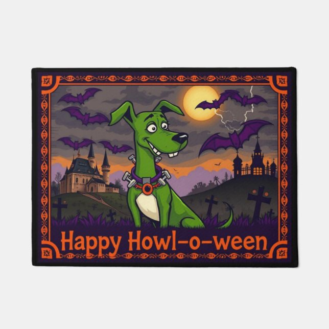 Whippetstein Happy Howl-o-ween Doormat (Front)