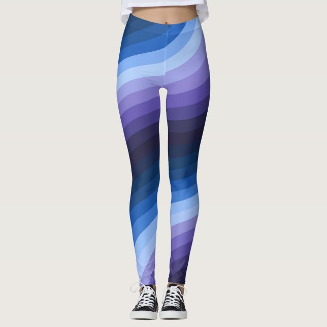 Whirling Indigo  Abstract Diagonal Rainbow Swirl Leggings (Front)