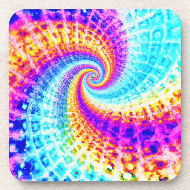 Whirling Rainbow Spiral Pattern Coaster (Front)