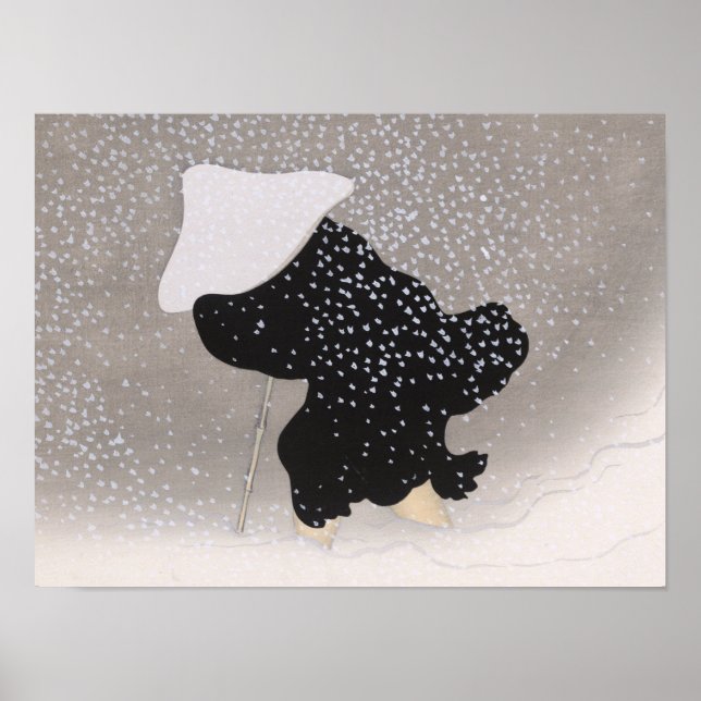 Whirling Snow Japanese Woodblock Print (Front)