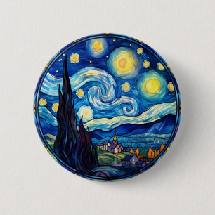 Whirling Starry Night-Inspired Art Print 6 Cm Round Badge