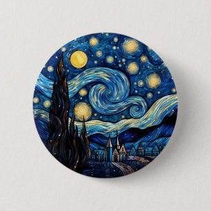 Whirling Starry Night-Inspired Art Print 6 Cm Round Badge