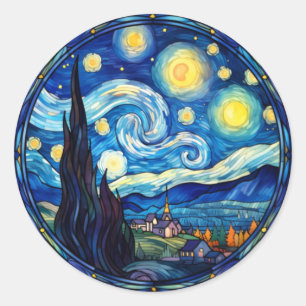 Whirling Starry Night-Inspired Art Print Classic Round Sticker