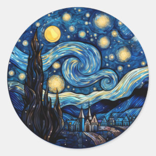 Whirling Starry Night-Inspired Art Print Classic Round Sticker