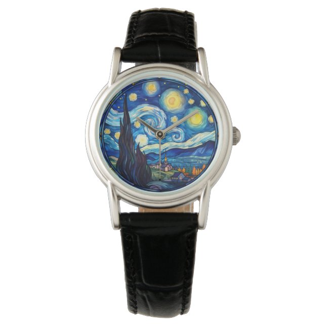 Whirling Starry Night-Inspired Art Print Watch (Front)