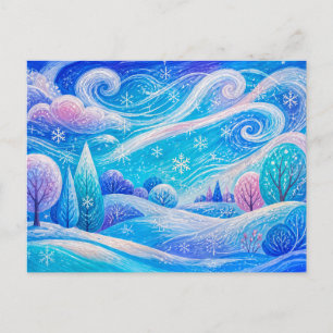 Whirling Winter Snow Over Gentle Hills Postcard
