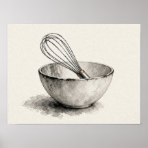 Whisk and Bowl Baking Wall Art Kitchen Poster