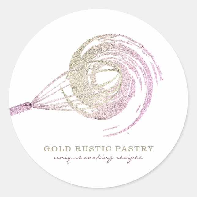 Whisk Glitter Sparkle Bakery Chef Rose Gold Classic Round Sticker (Front)