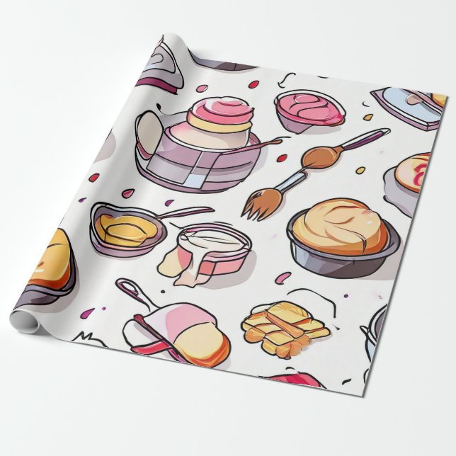 Whisk & Paint Collage Wrapping Paper (Unrolled)