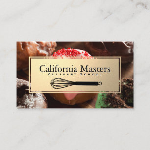 Whisk Pastry Doughnuts Gold Frame Business Card