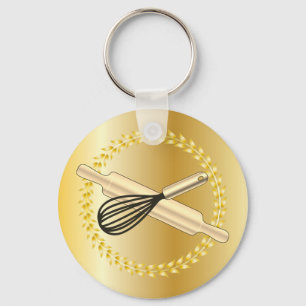 Whisk & Rolling Pin Baking Lover's Gold Laurel Key Ring