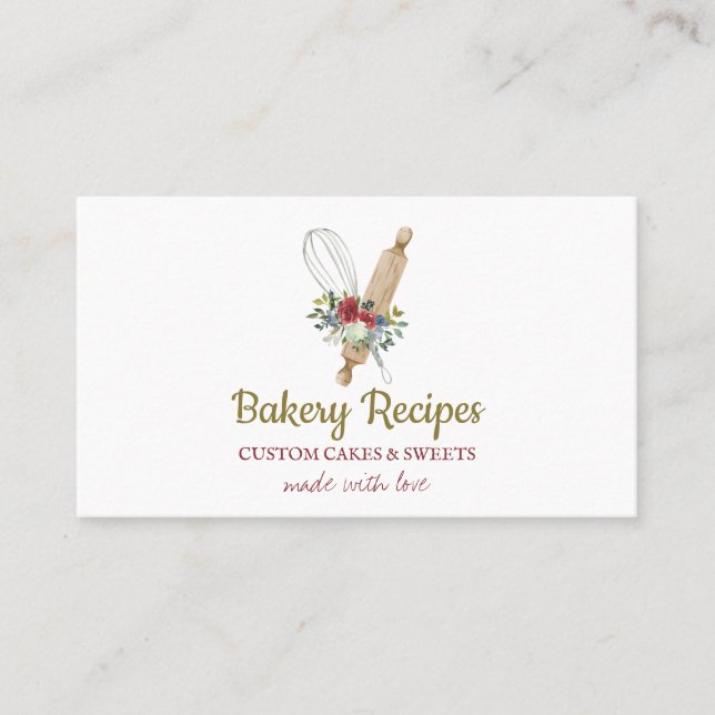 Whisk Rolling Pin Home made Bakery Chef Business Card (Front)