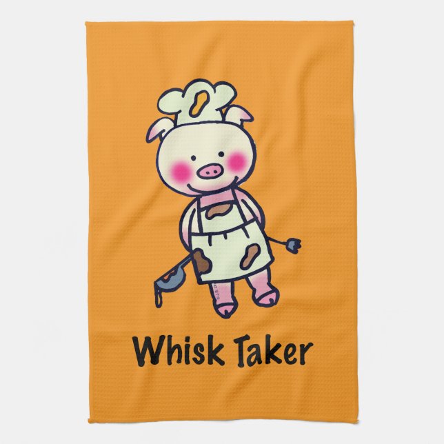 Whisk Taker Pig - Funny Chef Design Tea Towel (Vertical)
