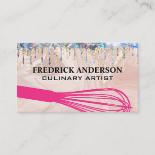 Whisk Tool Gold Glitter Shimmer Drip Business Card