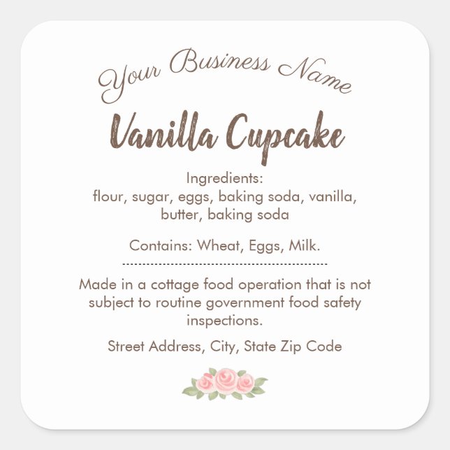 Whisk & Warmth Vanilla Cupcake Ingredients Label (Front)