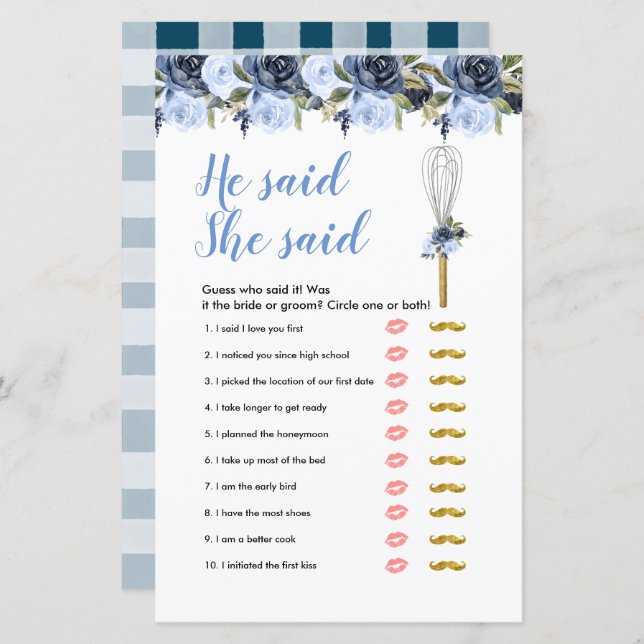 Whisked Away he said she said Games Card (Front/Back)