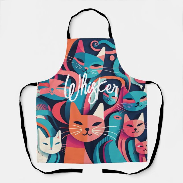 "Whisker Cats" Abstract Vector Print Apron (Front)