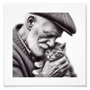 Whisker Kisses: Elderly Man with Kitten Wall Art