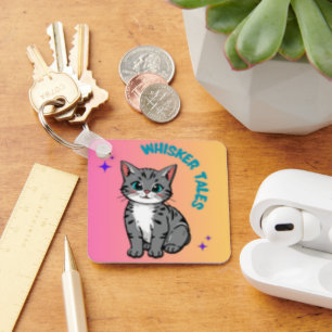 Whisker Tales Cute Grey Cat Keychain 