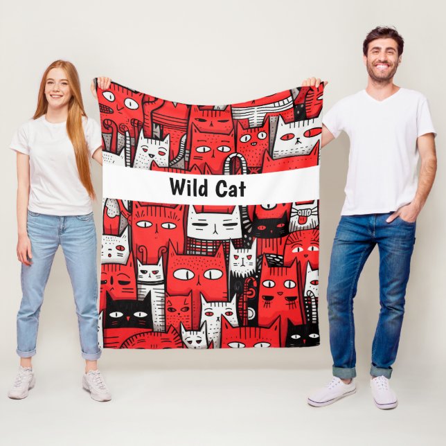 Whisker Wonderland: Red White Black Cat Lovers Fleece Blanket (In Situ)