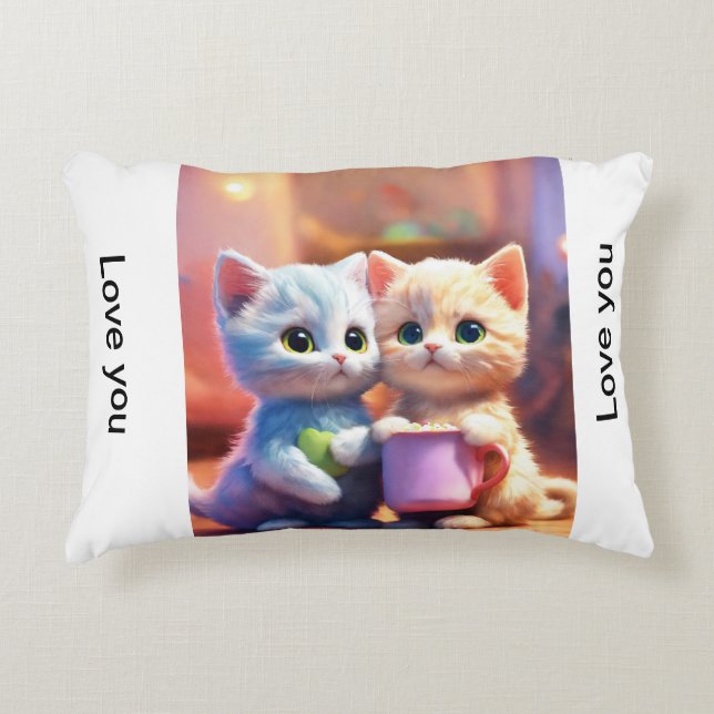 "Whiskered Bliss: Adorable Baby Cat Couple Pillow  (Front)