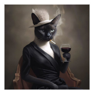 Whiskered Cat Wonders: Digital Cat Portraits Photo Print