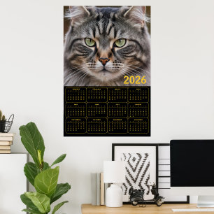 Whiskered Gaze: 2026 Tabby Calendar Poster