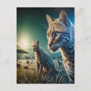 Whiskered Wonder: Feline Frolics in Sunlit Meadow Postcard