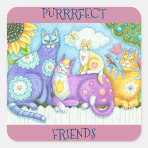 Whiskers And Purrs Folk Art CAT STICKERS Sheet