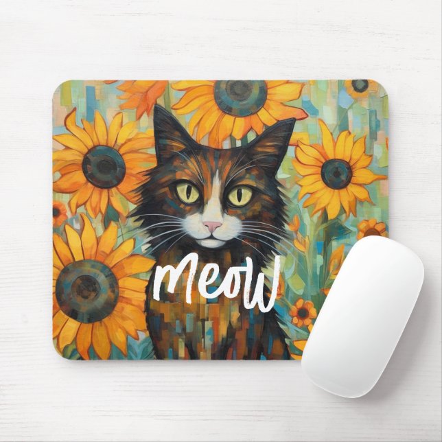 Whiskers and Sunflower Bliss Cat Lover's Mouse Pad (With Mouse)