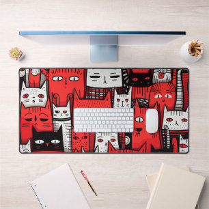 Whiskers and Wonders: Red While Black Cat Lovers'  Desk Mat