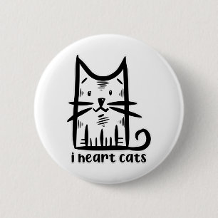 Whiskers Cat, I heart cats 6 Cm Round Badge